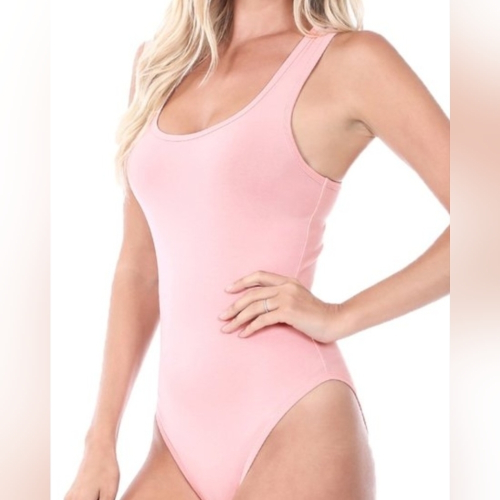 Zenana Blush Pink Sleeveless Cotton Bodysuit Sizes S,M,L,XL New In Poly Bag - Picture 2 of 8